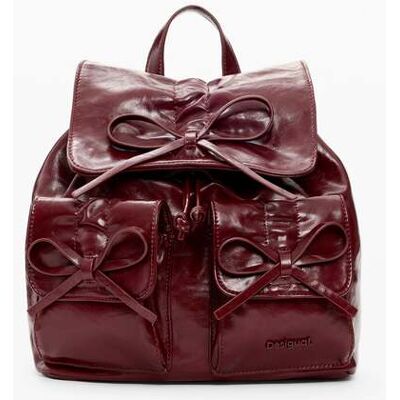 Desigual, Kleine glanzende rugzak strik, Dames, Polyurethaan, Rood, U Desigual, Kleine glanzende rugzak strik, Dames, Polyurethaan, Rood, U