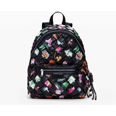 Desigual, Kleine gevlochten bloemenrugzak, Polyurethaan, Zwart, U Desigual, Kleine gevlochten bloemenrugzak, Polyurethaan, Zwart, U