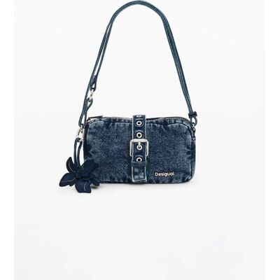 Desigual, Klein denim schouderportemonnee met applicaties, Blauw, U Desigual, Klein denim schouderportemonnee met applicaties, Blauw, U