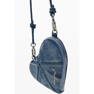 Desigual, Mini crossbody portemonnee in hartvorm, Katoen, Blauw, U Desigual, Mini crossbody portemonnee in hartvorm, Katoen, Blauw, U