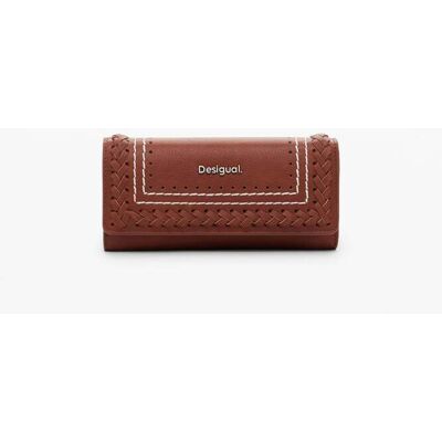 Desigual, Gevlochten portemonnee met stiksels, Polyurethaan, Bruin, U Desigual, Gevlochten portemonnee met stiksels, Polyurethaan, Bruin, U