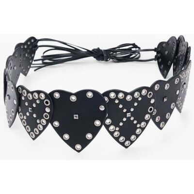 Desigual, Riem met studs en hartjes, Polyurethaan, Zwart, U Desigual, Riem met studs en hartjes, Polyurethaan, Zwart, U