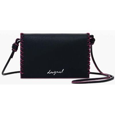 Desigual, Middelgrote schoudertas portemonnee met stiksels, Polyurethaan, Zwart, U Desigual, Middelgrote schoudertas portemonnee met stiksels, Polyurethaan, Zwart, U