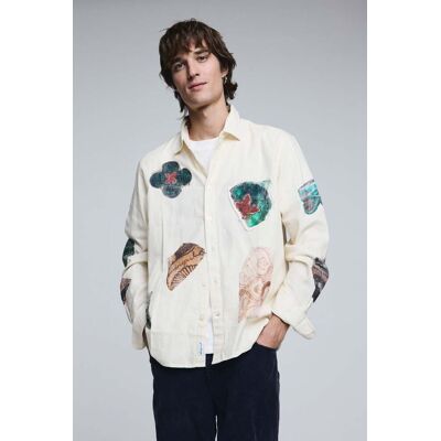 Desigual, Mozaïek patch overhemd, Heren, Polyamide, Wit, M Desigual, Mozaïek patch overhemd, Heren, Polyamide, Wit, M