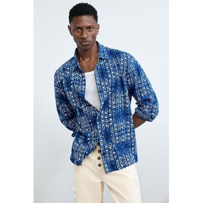 Desigual, Overhemd met geometrische print, Heren, Blauw, S Desigual, Overhemd met geometrische print, Heren, Blauw, S