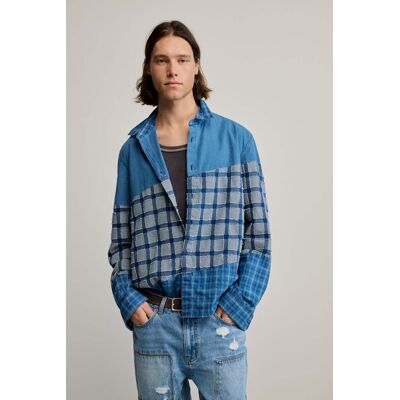 Desigual, Geruit patch-overhemd, Heren, Katoen, Blauw, M Desigual, Geruit patch-overhemd, Heren, Katoen, Blauw, M