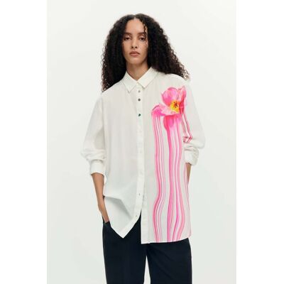 Desigual, gloss bloemenshirt, Dames, Katoen, Wit, XL Desigual, gloss bloemenshirt, Dames, Katoen, Wit, XL