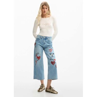 Desigual, Mickey Mouse™ spijkerbroek met hartjes, Dames, Katoen, Blauw, 34 Desigual, Mickey Mouse™ spijkerbroek met hartjes, Dames, Katoen, Blauw, 34