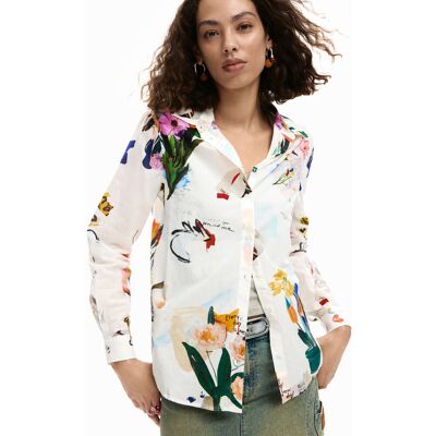 Desigual, Collage bloemen overhemd, Dames, Katoen, Wit, XL Desigual, Collage bloemen overhemd, Dames, Katoen, Wit, XL