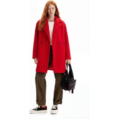 Desigual, Bouclé jas met overslag, Polyester, Rood, L Desigual, Bouclé jas met overslag, Polyester, Rood, L