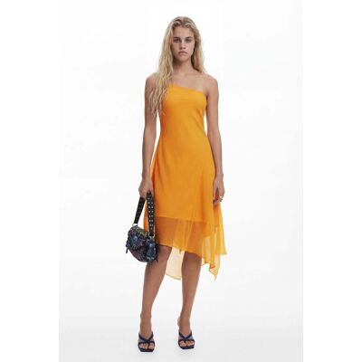 Desigual, Asymmetrische midi-jurk met lagen, Polyester, Oranje, XS Desigual, Asymmetrische midi-jurk met lagen, Polyester, Oranje, XS
