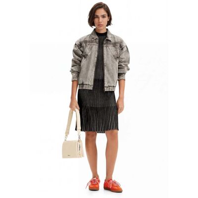 Desigual, Korte geribbelde jurk, Zwart, L Desigual, Korte geribbelde jurk, Zwart, L