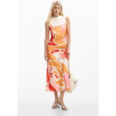 Desigual, 2-in-1 jurk met bandjes, Dames, Polyester, Oranje, XS Desigual, 2-in-1 jurk met bandjes, Dames, Polyester, Oranje, XS