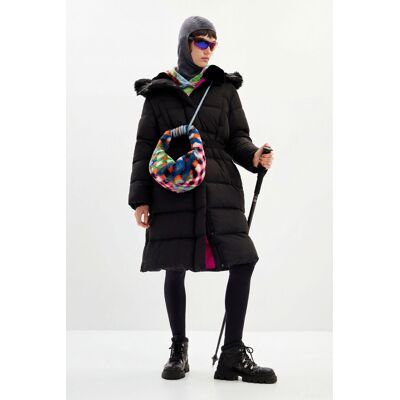 Desigual, Gewatteerde jas met riem, Polyester, Zwart, L Desigual, Gewatteerde jas met riem, Polyester, Zwart, L