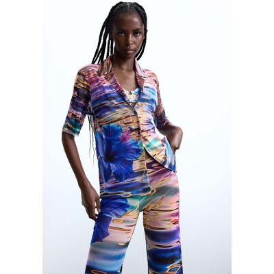 Desigual, bloemenblouse waterkleur, Dames, Polyester, Blauw, S Desigual, bloemenblouse waterkleur, Dames, Polyester, Blauw, S