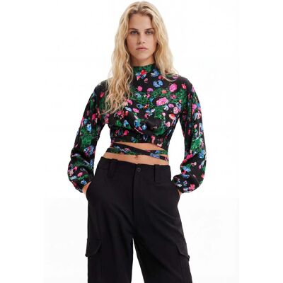 Desigual, Gebloemde cropped blouse M. Christian Lacroix, Dames, Viscose, Zwart, XL Desigual, Gebloemde cropped blouse M. Christian Lacroix, Dames, Viscose, Zwart, XL