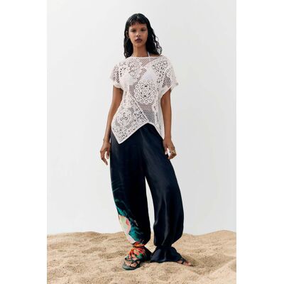 Desigual, Vloeiende tropische broek, Dames, Viscose, Zwart, L Desigual, Vloeiende tropische broek, Dames, Viscose, Zwart, L