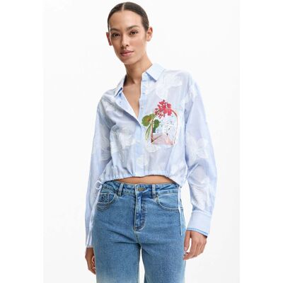 Desigual, Kort bedrukte blouse, Dames, Katoen, Blauw, XL Desigual, Kort bedrukte blouse, Dames, Katoen, Blauw, XL
