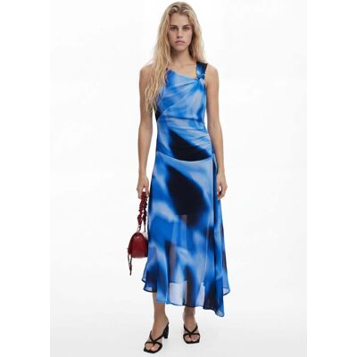 Desigual, Asymmetrische lange blauwe jurk, Viscose, XS Desigual, Asymmetrische lange blauwe jurk, Viscose, XS
