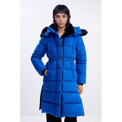 Desigual, Gewatteerde jas met riem, Polyester, Blauw, L Desigual, Gewatteerde jas met riem, Polyester, Blauw, L