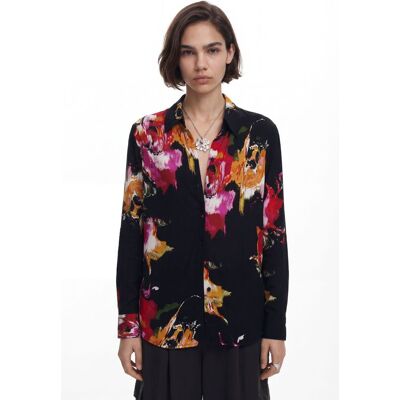 Desigual, Bloemenprint overhemd, Dames, Viscose, Zwart, S Desigual, Bloemenprint overhemd, Dames, Viscose, Zwart, S