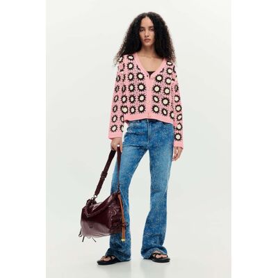Desigual, Roze gehaakte cardigan, Dames, Rood, L Desigual, Roze gehaakte cardigan, Dames, Rood, L