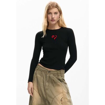 Desigual, Fijne trui met hart, Dames, Zwart, M Desigual, Fijne trui met hart, Dames, Zwart, M