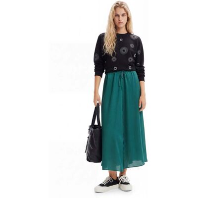 Desigual, Gesatineerde midi-rok, Dames, Polyester, Groen, M Desigual, Gesatineerde midi-rok, Dames, Polyester, Groen, M