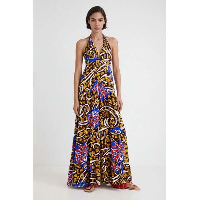 Desigual, Lange jurk haltermodel Stella Jean, Viscose, Geel, M Desigual, Lange jurk haltermodel Stella Jean, Viscose, Geel, M