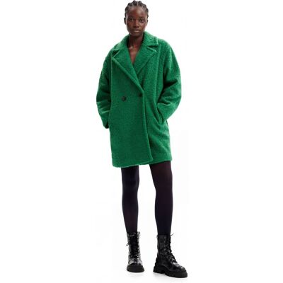 Desigual, Bouclé jas met overslag, Polyester, Groen, M Desigual, Bouclé jas met overslag, Polyester, Groen, M