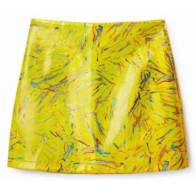 Desigual, Slim fit arty minirok, Polyurethaan, Geel, M Desigual, Slim fit arty minirok, Polyurethaan, Geel, M