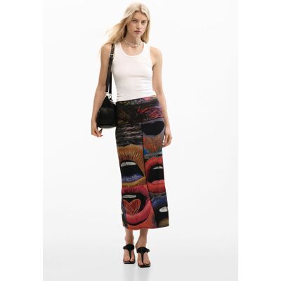Desigual, Bedrukte tricot rok, Dames, Viscose, Zwart, M Desigual, Bedrukte tricot rok, Dames, Viscose, Zwart, M