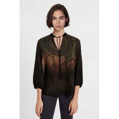 Desigual, Bedrukte blouse met 3/4-mouwen, Viscose, Zwart, XS Desigual, Bedrukte blouse met 3/4-mouwen, Viscose, Zwart, XS