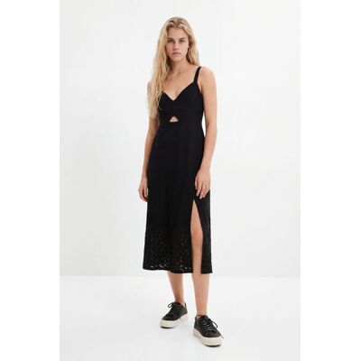 Desigual, Midi-jurk met borduursels, Katoen, Zwart, XL Desigual, Midi-jurk met borduursels, Katoen, Zwart, XL