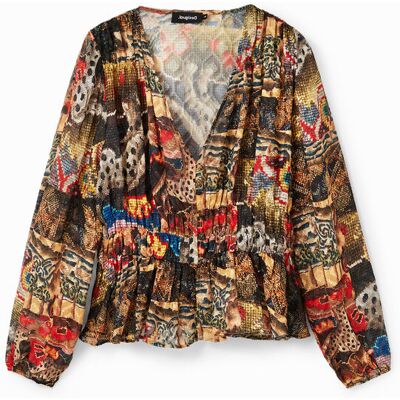 Desigual, Tapestry blouse M. Christian Lacroix, Dames, Polyester, Bruin, XS Desigual, Tapestry blouse M. Christian Lacroix, Dames, Polyester, Bruin, XS