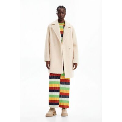 Desigual, Bouclé jas met overslag, Polyester, Wit, L Desigual, Bouclé jas met overslag, Polyester, Wit, L