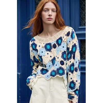 Desigual, gehaakte trui met bloemen, Dames, Blauw, L Desigual, gehaakte trui met bloemen, Dames, Blauw, L