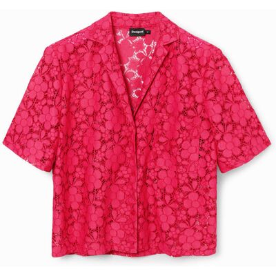 Desigual, Kort resort shirt kant, Polyester, Rood, S Desigual, Kort resort shirt kant, Polyester, Rood, S