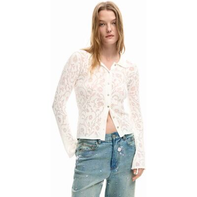Desigual, Gebreide blouse met lange mouwen, Dames, Wit, S Desigual, Gebreide blouse met lange mouwen, Dames, Wit, S