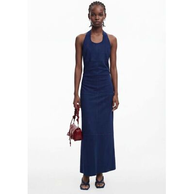 Desigual, Suède jurk met open rug, Polyester, Blauw, L Desigual, Suède jurk met open rug, Polyester, Blauw, L