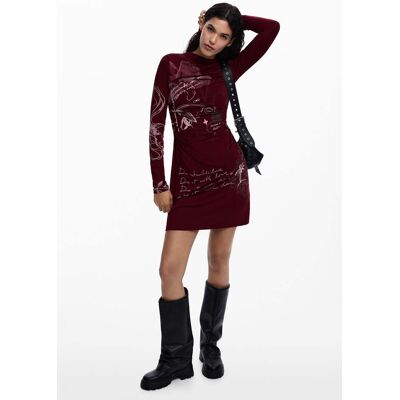 Desigual, Bedrukt langemouwenkleed, Viscose, Rood, L Desigual, Bedrukt langemouwenkleed, Viscose, Rood, L