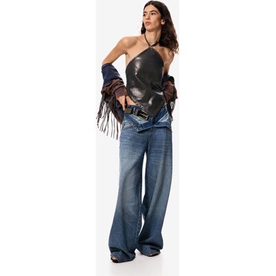 Desigual, Dubbel tailleband denim broek Masha Popova, Dames, Katoen, Blauw, L Desigual, Dubbel tailleband denim broek Masha Popova, Dames, Katoen, Blauw, L