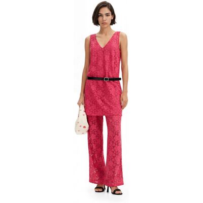 Desigual, Mini-jurk kant bloemen, Dames, Polyester, Rood, S Desigual, Mini-jurk kant bloemen, Dames, Polyester, Rood, S
