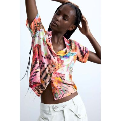 Desigual, Tropisch overhemd met korte mouwen, Dames, Viscose, Rood, XS Desigual, Tropisch overhemd met korte mouwen, Dames, Viscose, Rood, XS
