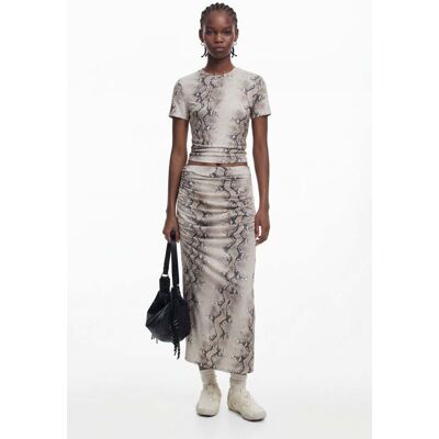 Desigual, Gedrapeerde dierenprint rok, Dames, Polyester, Bruin, XS Desigual, Gedrapeerde dierenprint rok, Dames, Polyester, Bruin, XS
