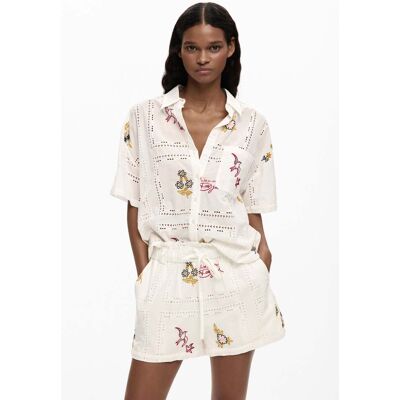 Desigual, Korte mouw overhemd met borduursels, Dames, Katoen, Wit, S Desigual, Korte mouw overhemd met borduursels, Dames, Katoen, Wit, S