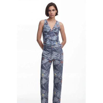 Desigual, Patchwork hemd met bandjes, Polyester, Blauw, L Desigual, Patchwork hemd met bandjes, Polyester, Blauw, L