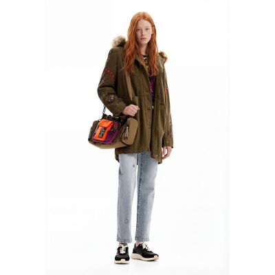 Desigual, Parka met capuchon en borduursels, Katoen, Groen, M Desigual, Parka met capuchon en borduursels, Katoen, Groen, M