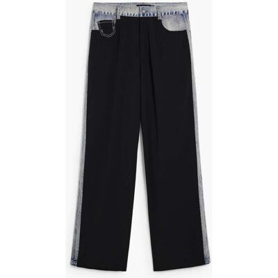 Desigual, Rechte broek van twee materialen, Dames, Zwart, L Desigual, Rechte broek van twee materialen, Dames, Zwart, L