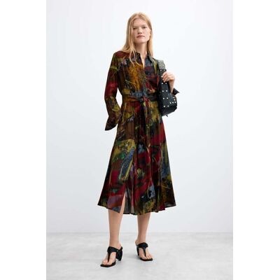Desigual, Midi-jurk met lange mouwen, Dames, Viscose, Groen, XL Desigual, Midi-jurk met lange mouwen, Dames, Viscose, Groen, XL